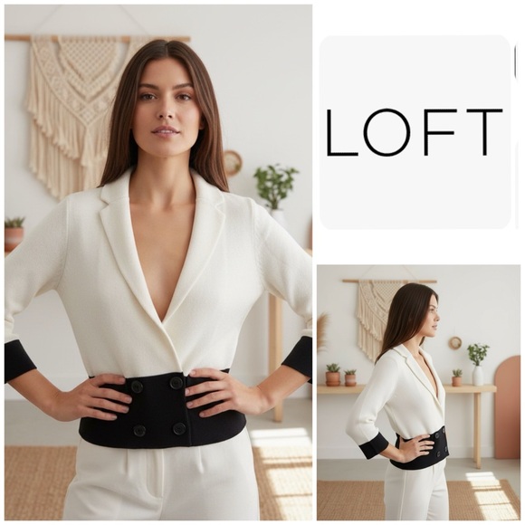 LOFT Sweaters - LOFT Cream and Black Cardigan